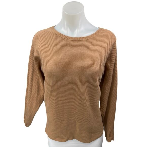 MNG Mango Women's Brown Tulip Back Long Sleeve Pullover Sweater Top Size S - Picture 1 of 4